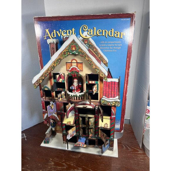 Vintage Costco Wooden Advent Christmas Calendar House With 24 Compartments Santa - Picture 1 of 9